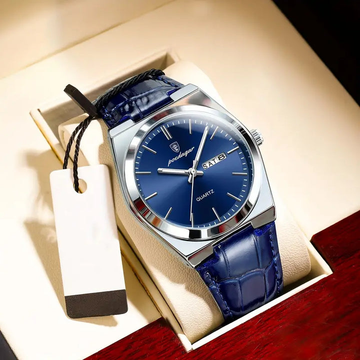 Modiva's Elegant Blue Leather Quartz Watch