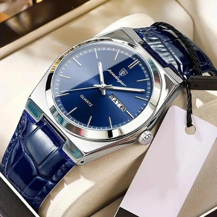 Modiva's Elegant Blue Leather Quartz Watch