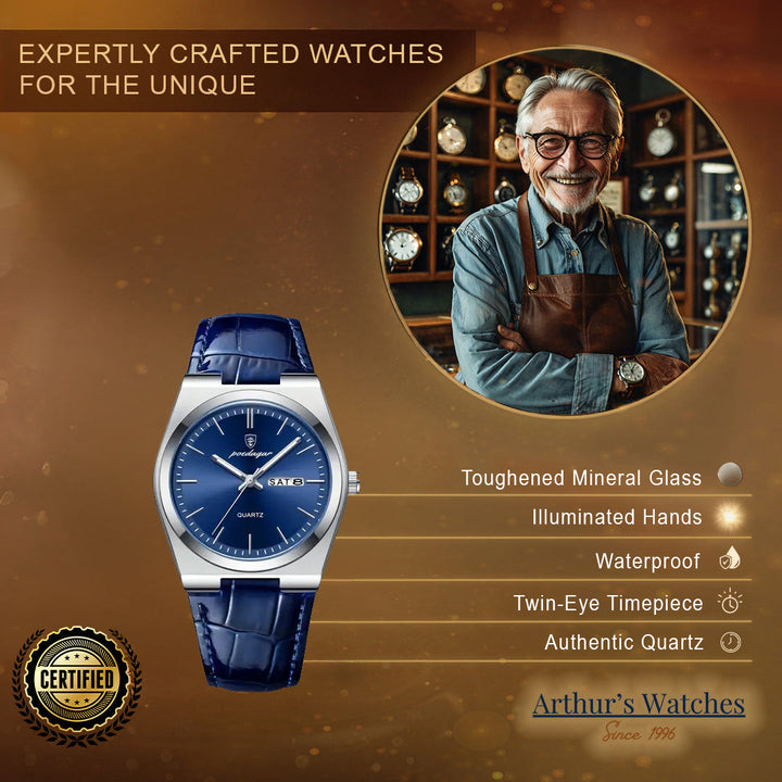 Modiva's Elegant Blue Leather Quartz Watch