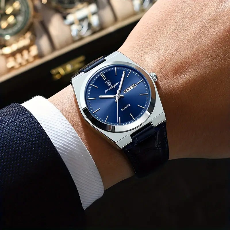 Modiva's Elegant Blue Leather Quartz Watch